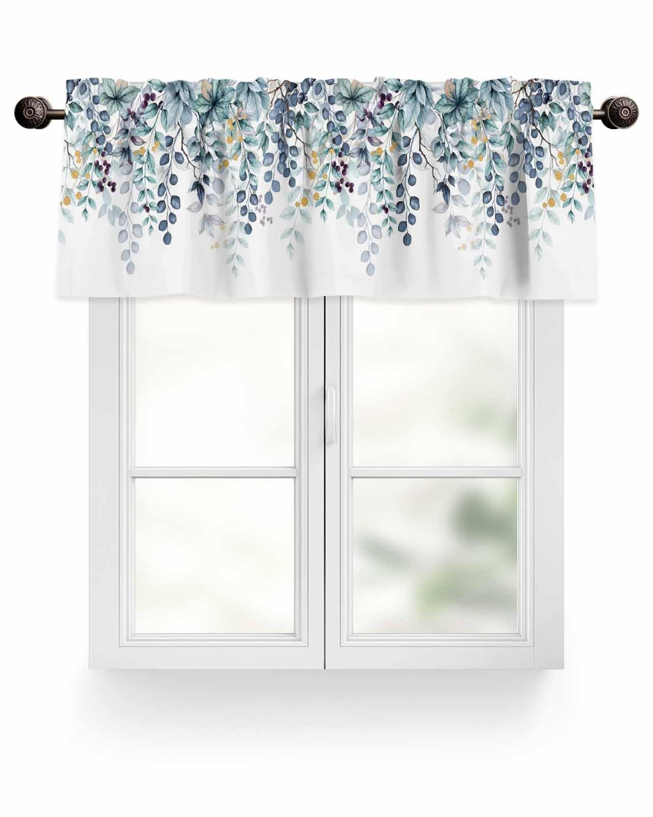 Blue Eucalyptus Leaves Window Valance Blue Plant Leaf Window Treatment Blue G…