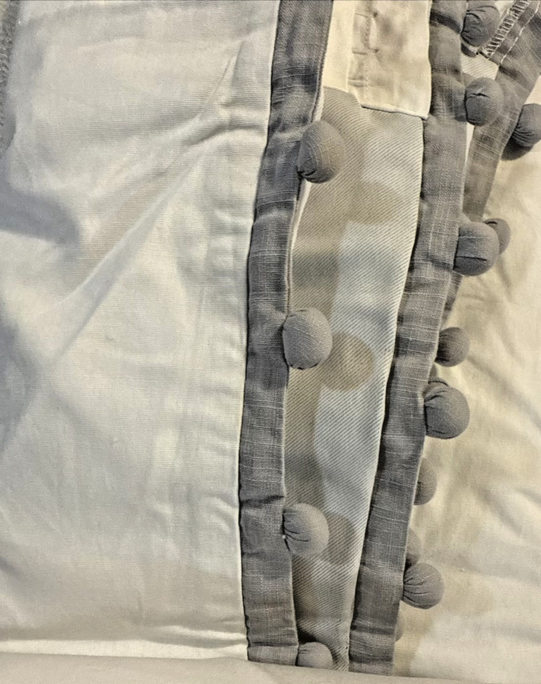 Pottery Barn Kids One (1) Cotton Pom Pom Blackout Curtain 44X96 New White & Gray