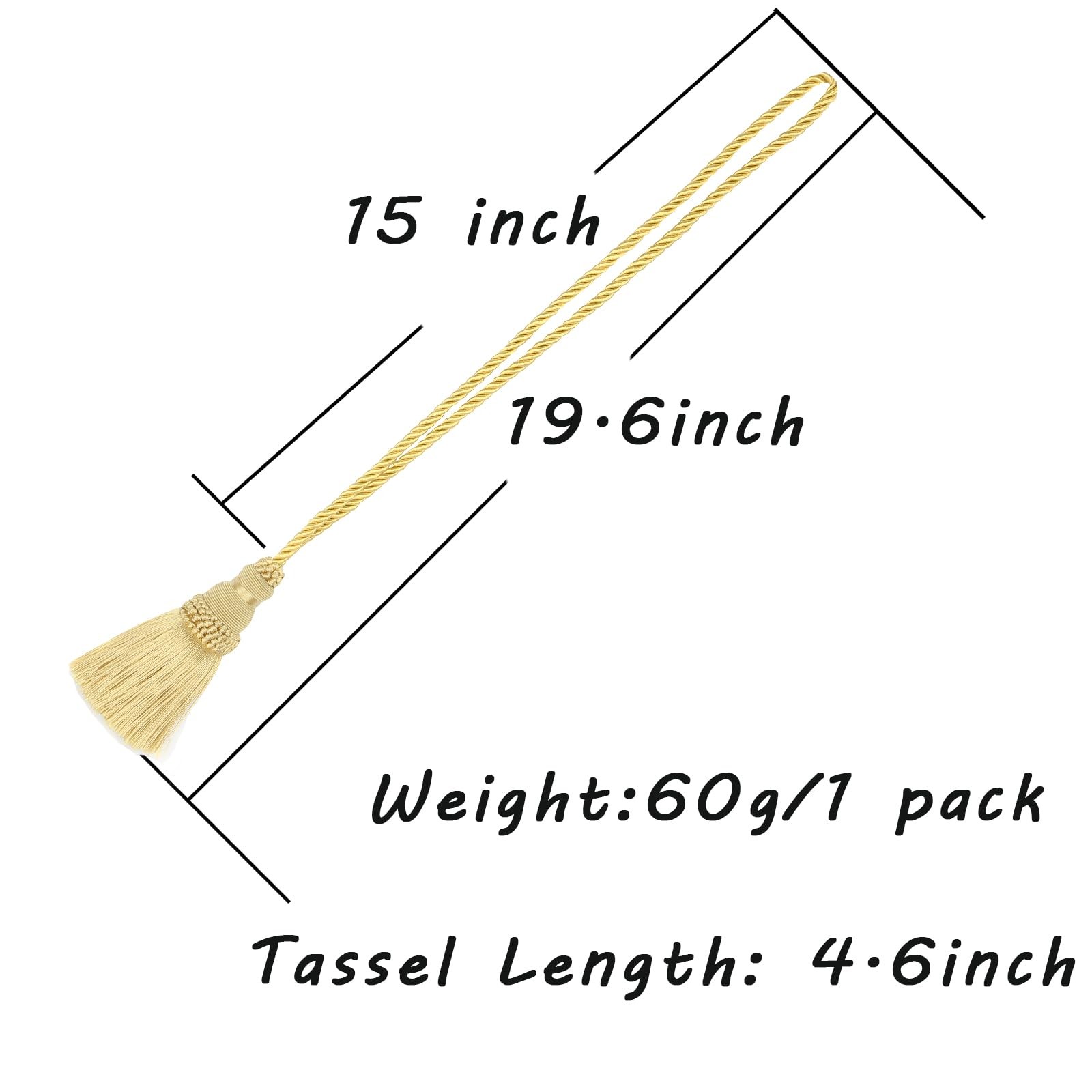 Fenghuangwu 2 Pack Curtain Tie Backs Rope Tassels for Curtains Drape 2p, Gold
