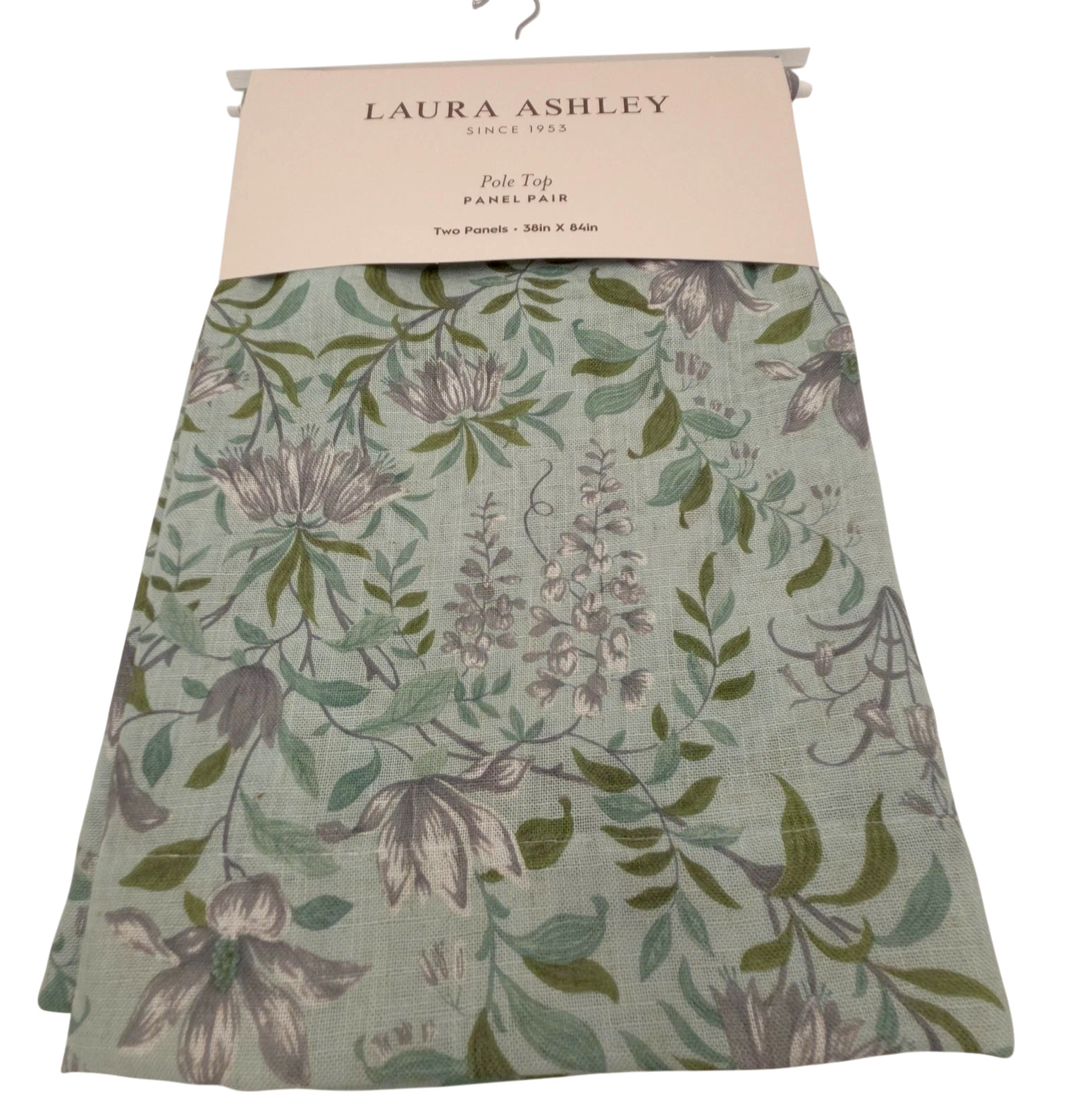 Laura Ashley Set 4 Mint Green Floral Fern Curtains 38×84 Cottage Botanical