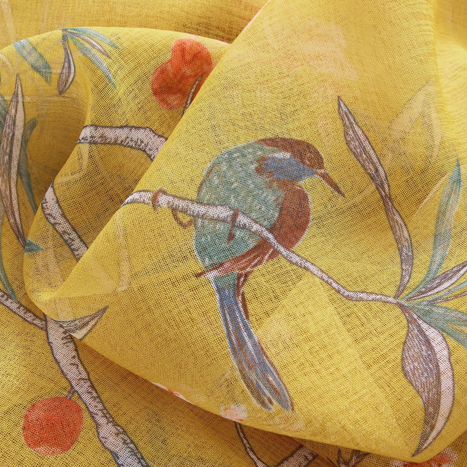 XTMYI Mustard Yellow Floral Sheer Curtains, 52″W x 84″L (Pack of 2),