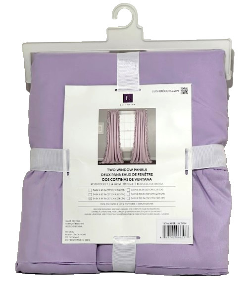 Lush Decor Reyna Ruffle Window Curtain Panels Set (2) Lavender Purple 54” x 84”
