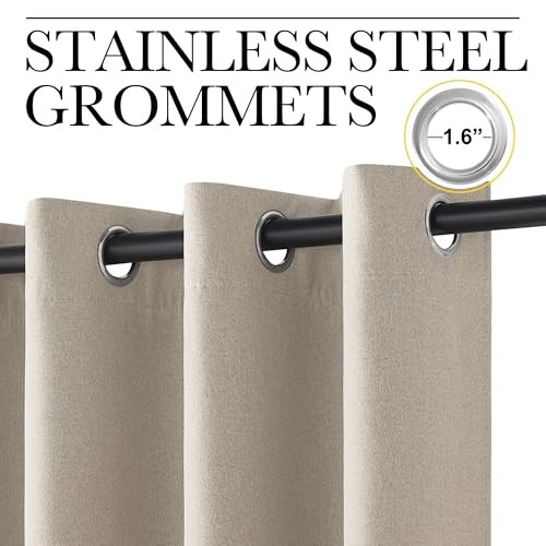 100% Blackout Linen Curtains 96 inches Long, 52″W x 96″L (Pack of 2) Natural