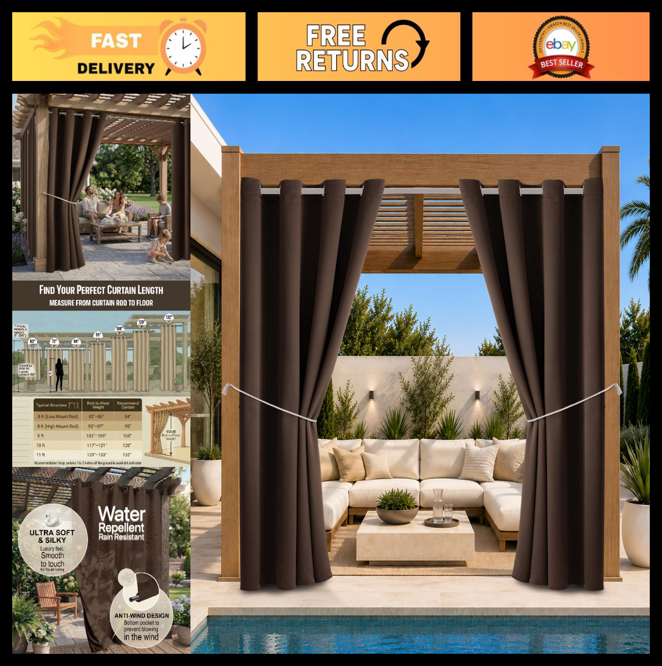 Weather-Resistant Indoor Outdoor Curtains – Thermal Insulated Grommet Panels for