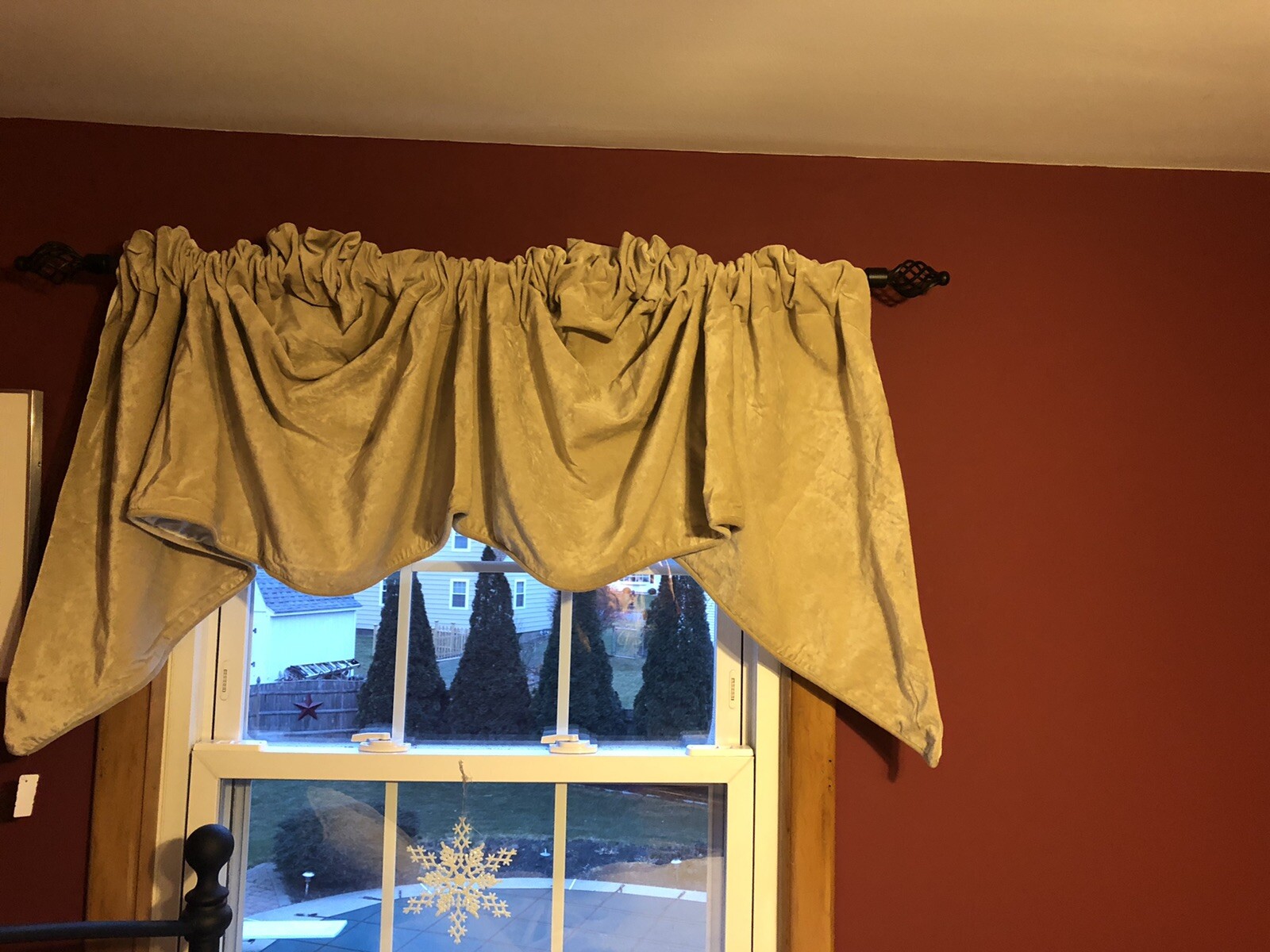 Country Curtains Tan Natural Velour lined Valance SZ AV 98″x25″ NEW Style R099