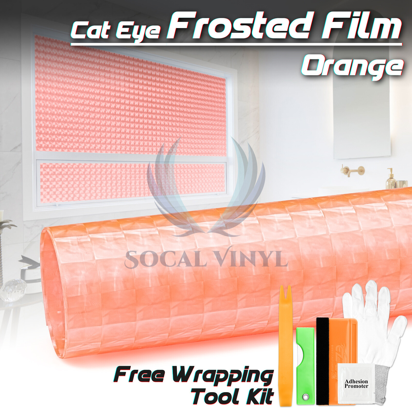 Orange Cat Eye Frosted Film Glass Office Home Bathroom Window Security Privacy