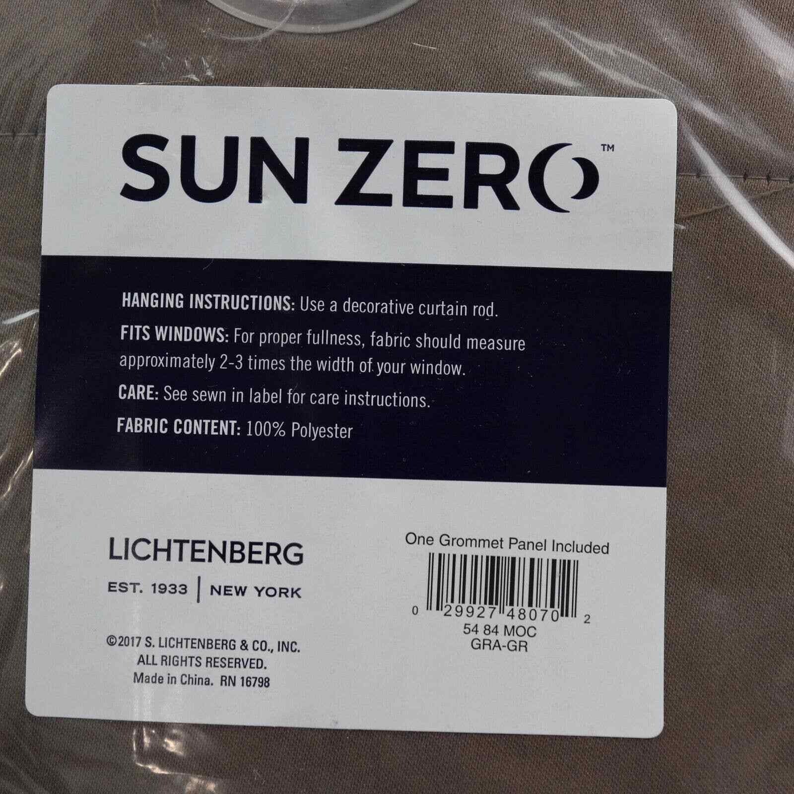 Sun Zero Lichtenberg Mocha Brown Grommet Curtain Panel 54×84 100% Polyester NEW