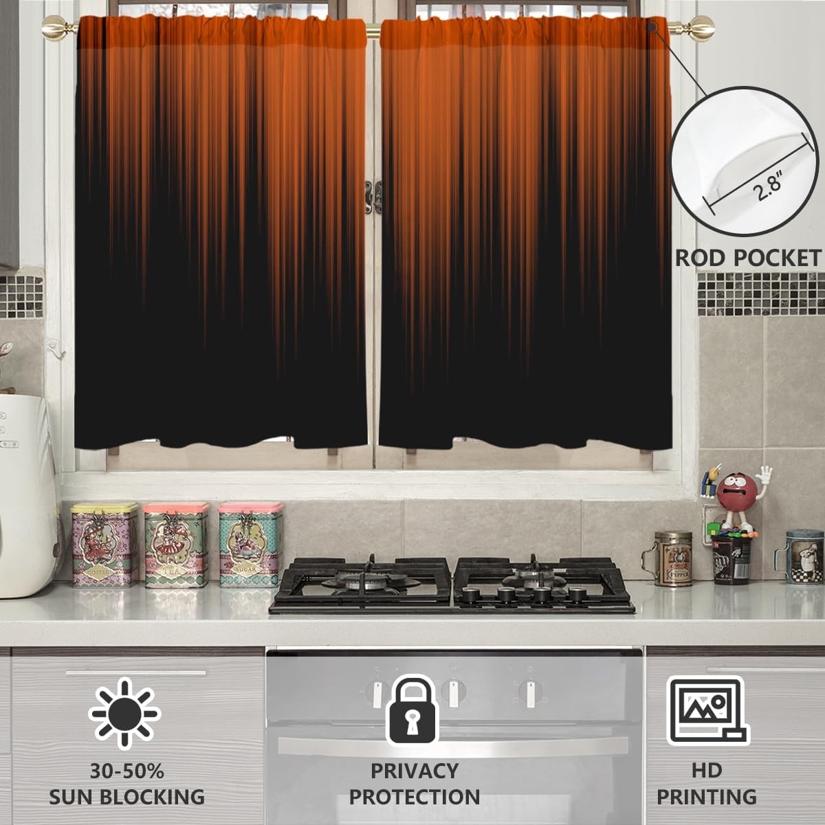 Window Curtains Kitchen Terracotta Boho Striped Abstract Goth Gradient 1 Pair