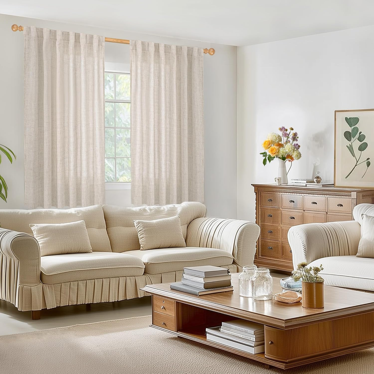 Bgment Linen Curtains 63 Inch Length 2 Panels for Living Room – Semi Sheer Drape