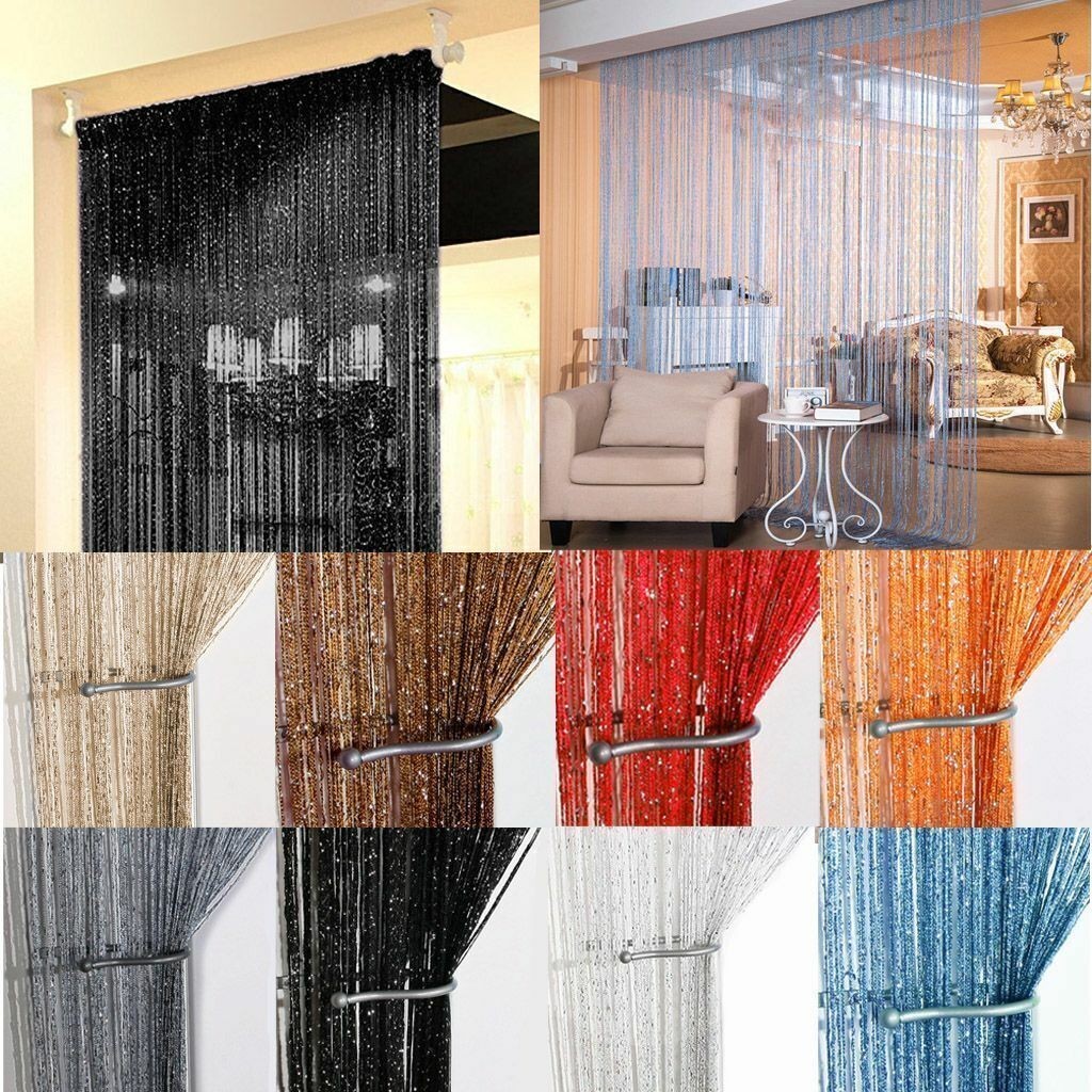 String Door Curtain Silver Ribbon Doorway Room Divider Window Panel Tassel Decor