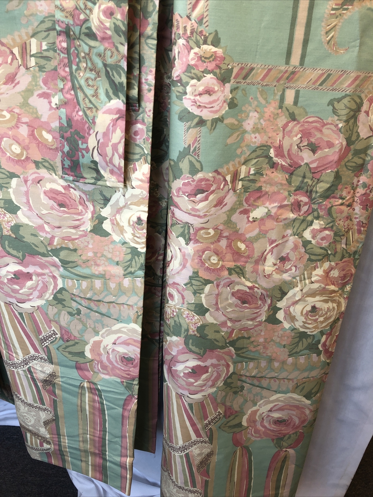 vintage 80s 90s martex roses and ribbons drapes 2 pair lined with tiebacks
