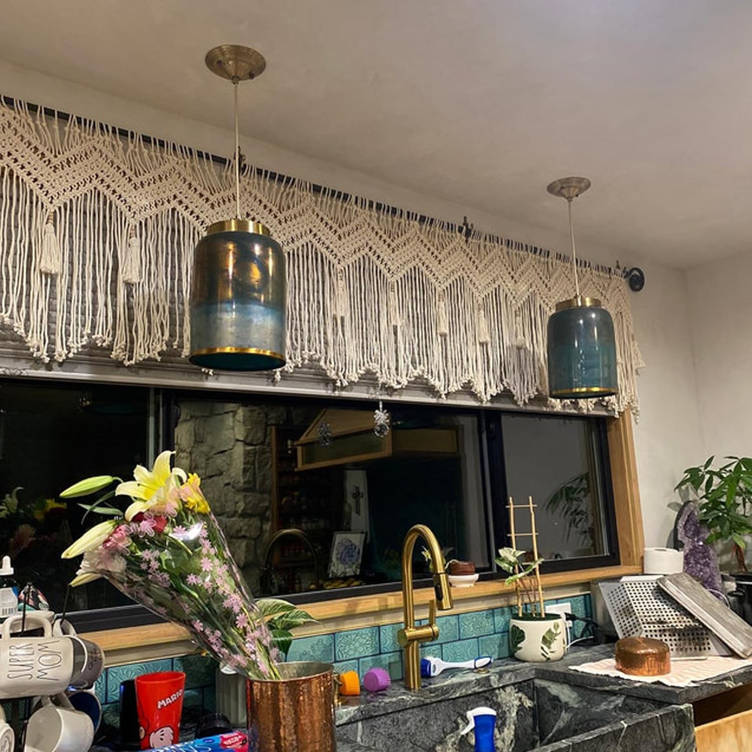 Macrame Valance Curtain for Kichen Windows 35.43×23.62inch Farmhouse Boho Cur…