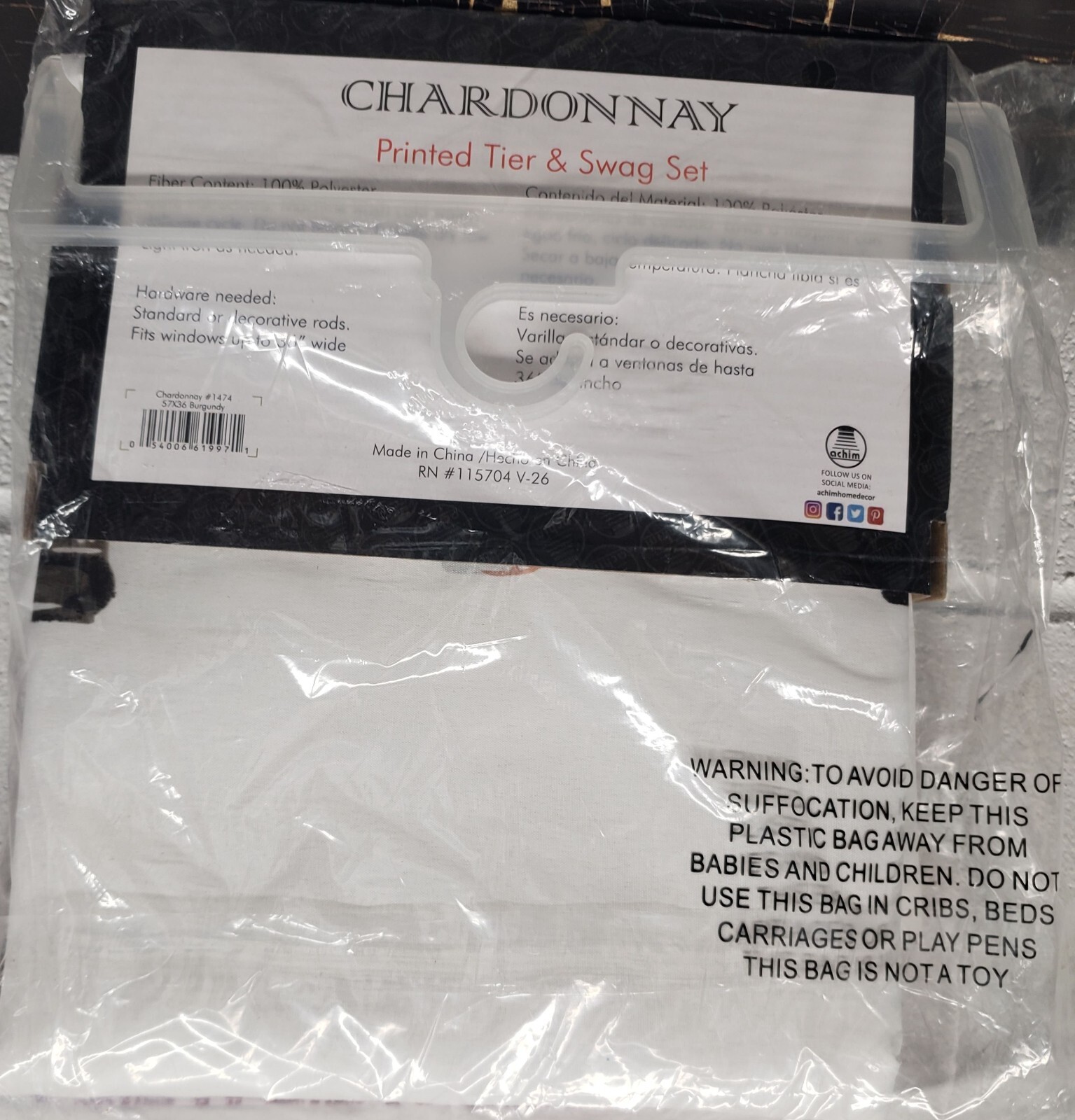 3 Pc Kitchen Curtains Tier & Swag (57″x30″) Set, WINE & GRAPES,CHARDONNAY, Achim