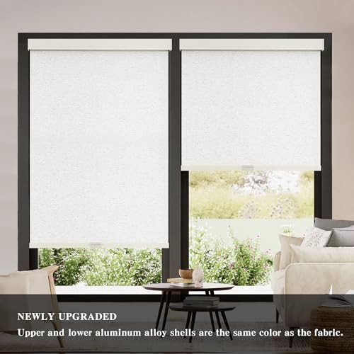 Blackout Roller Shades Cordless Blinds for Windows, 29″W x 72″H Linen Beige
