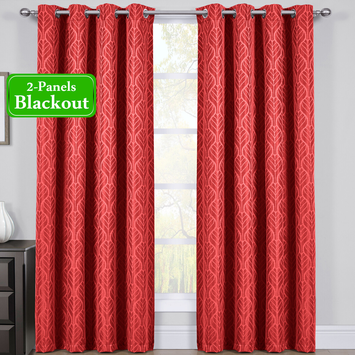 2 Panels 54×108″ Ruby Red Hilton Grommet Window Thermal Blackout Curtains