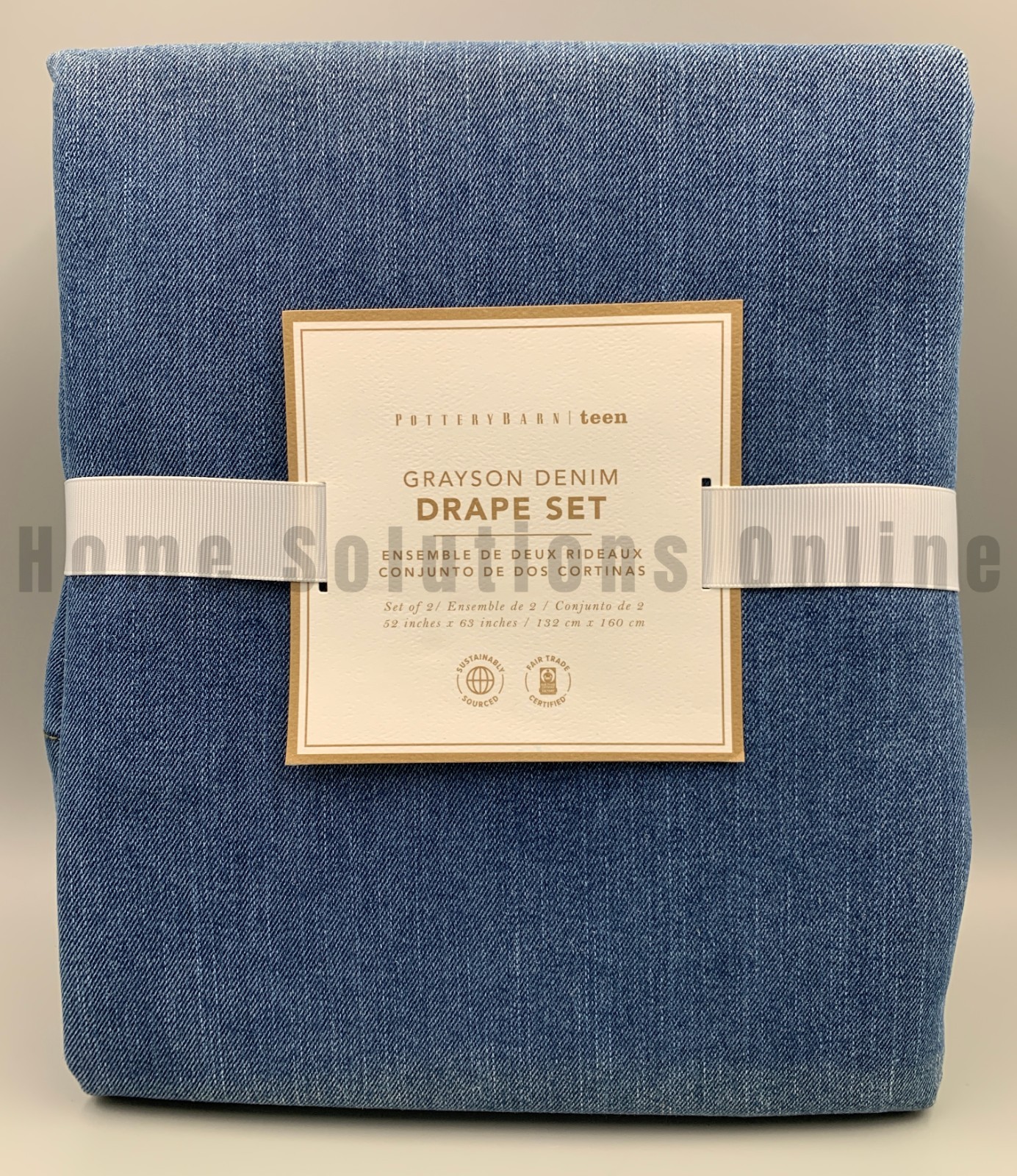 Pottery Barn Teen Grayson Denim Unlined Drapes Curtains S/2 Blue 63″ #B4017