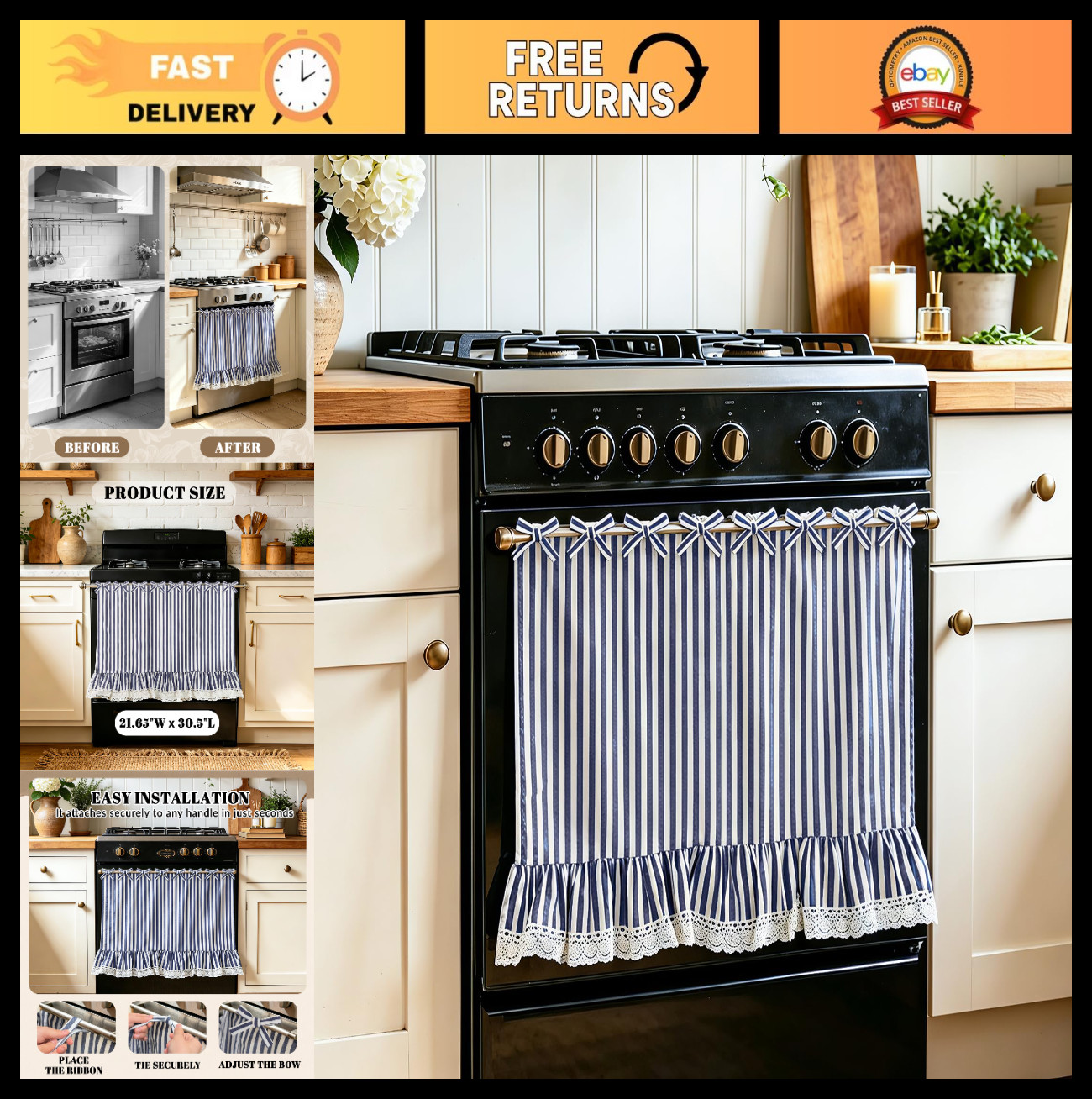 Farmhouse Kitchen Skirt Curtain – Rustic Oven Decor, Country Style, Home Accent