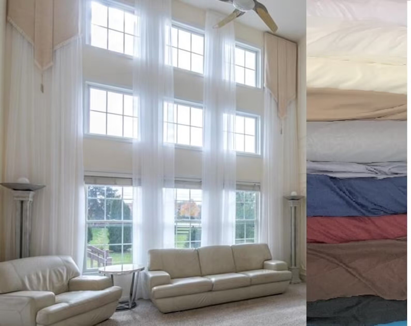 2 extra long curtains for high ceiling sheer drapes 16-24 ft custom made 2 story
