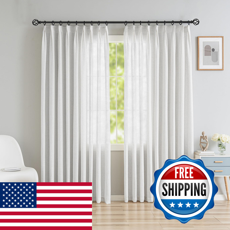 Oyring Pinch Pleated Faux Linen Window Curtains For Home Officehotel Semi Sheer