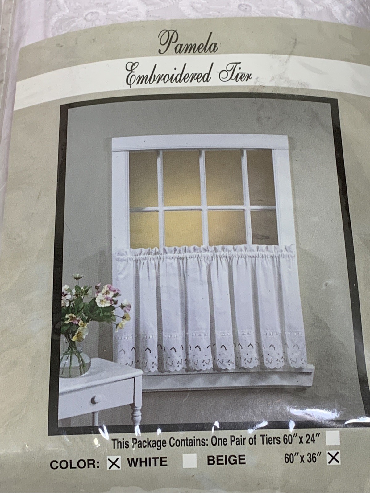 Vintage Floral Eyelet Curtain Solid White Satin Ribbon Trim Cutwork 60”X36”