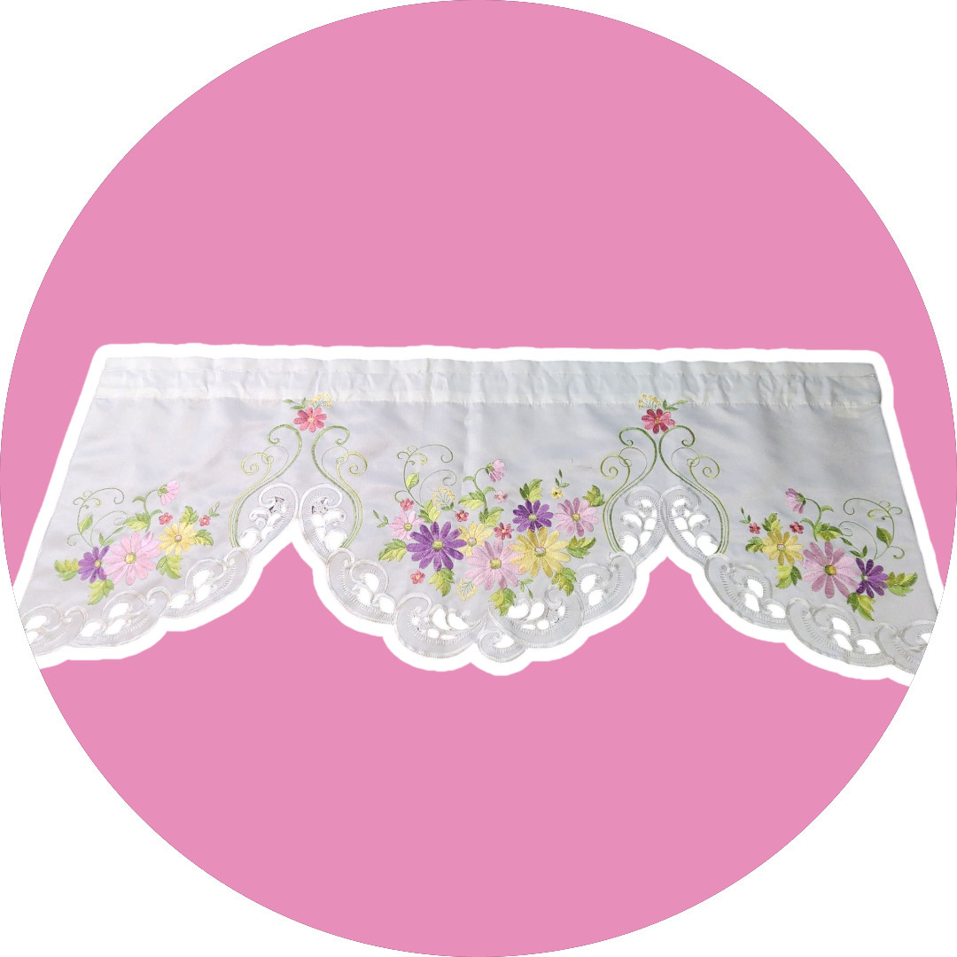 Collections Etc Floral Curtains Embroidered White Spring Flowers Valance 39″