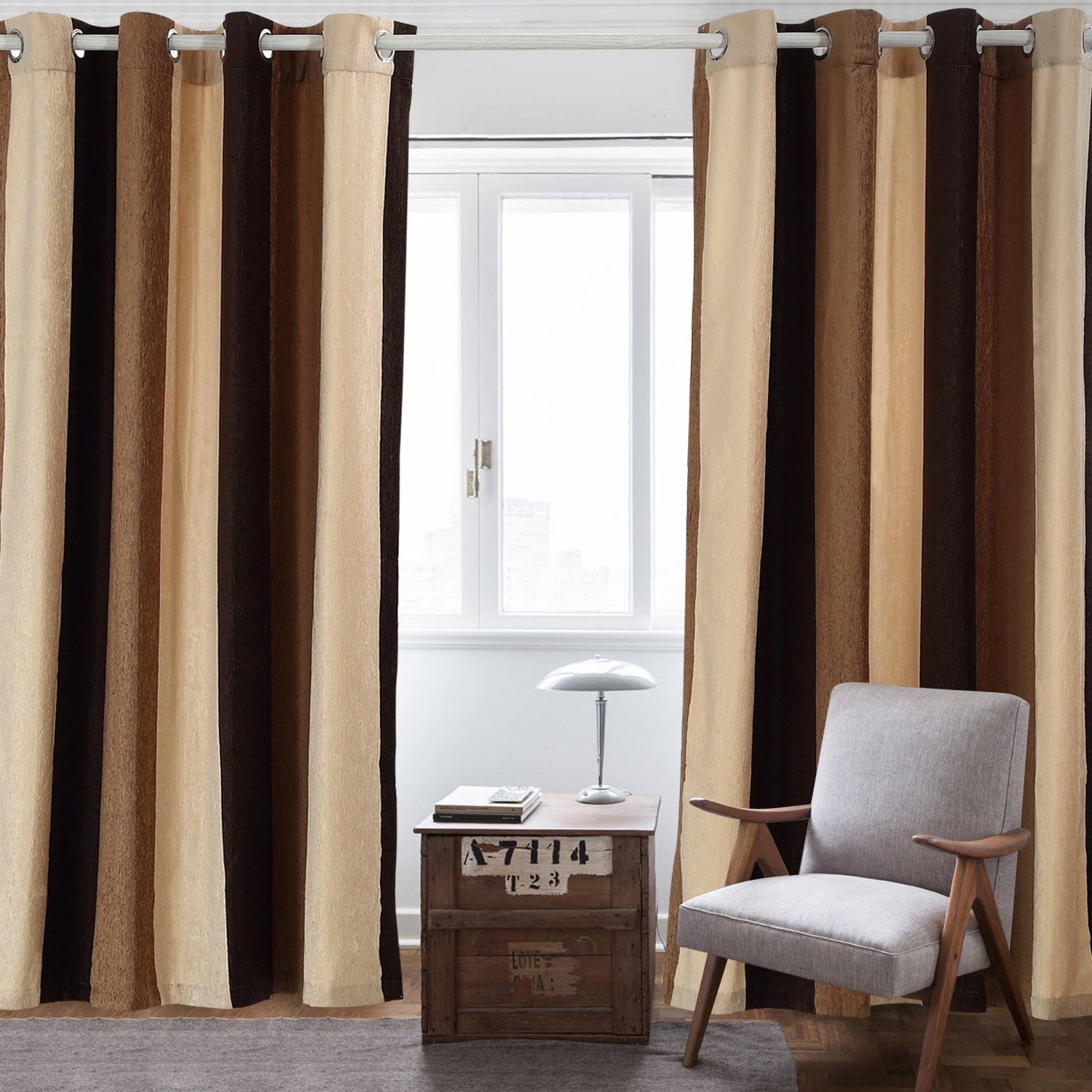 Bedroom Curtains Absolute Heat Insulation Chenille Vertical Striped Color Win…