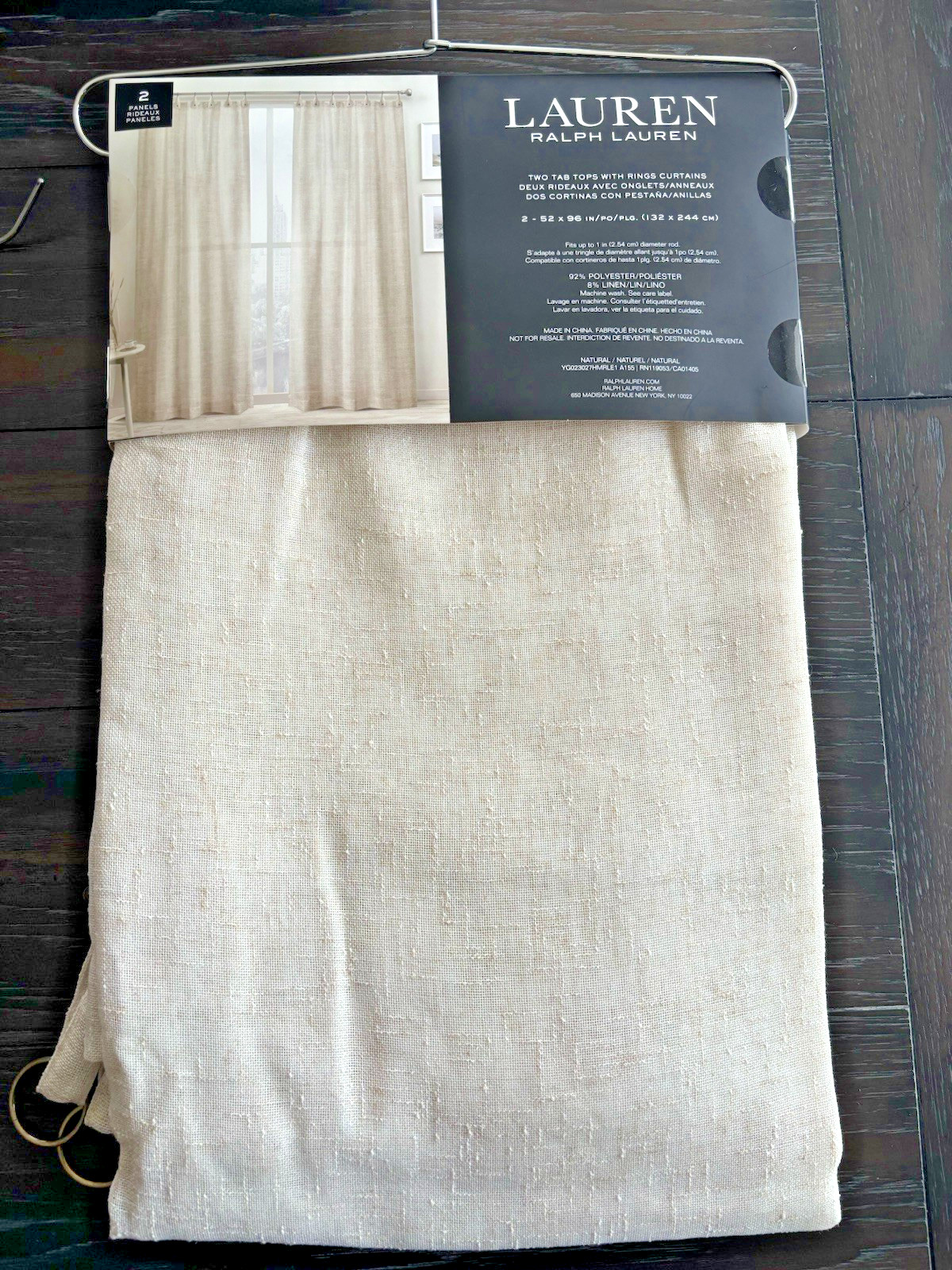 Ralph Lauren 2 Pc Window Curtains Panels 52×96 Beige Top Rings New