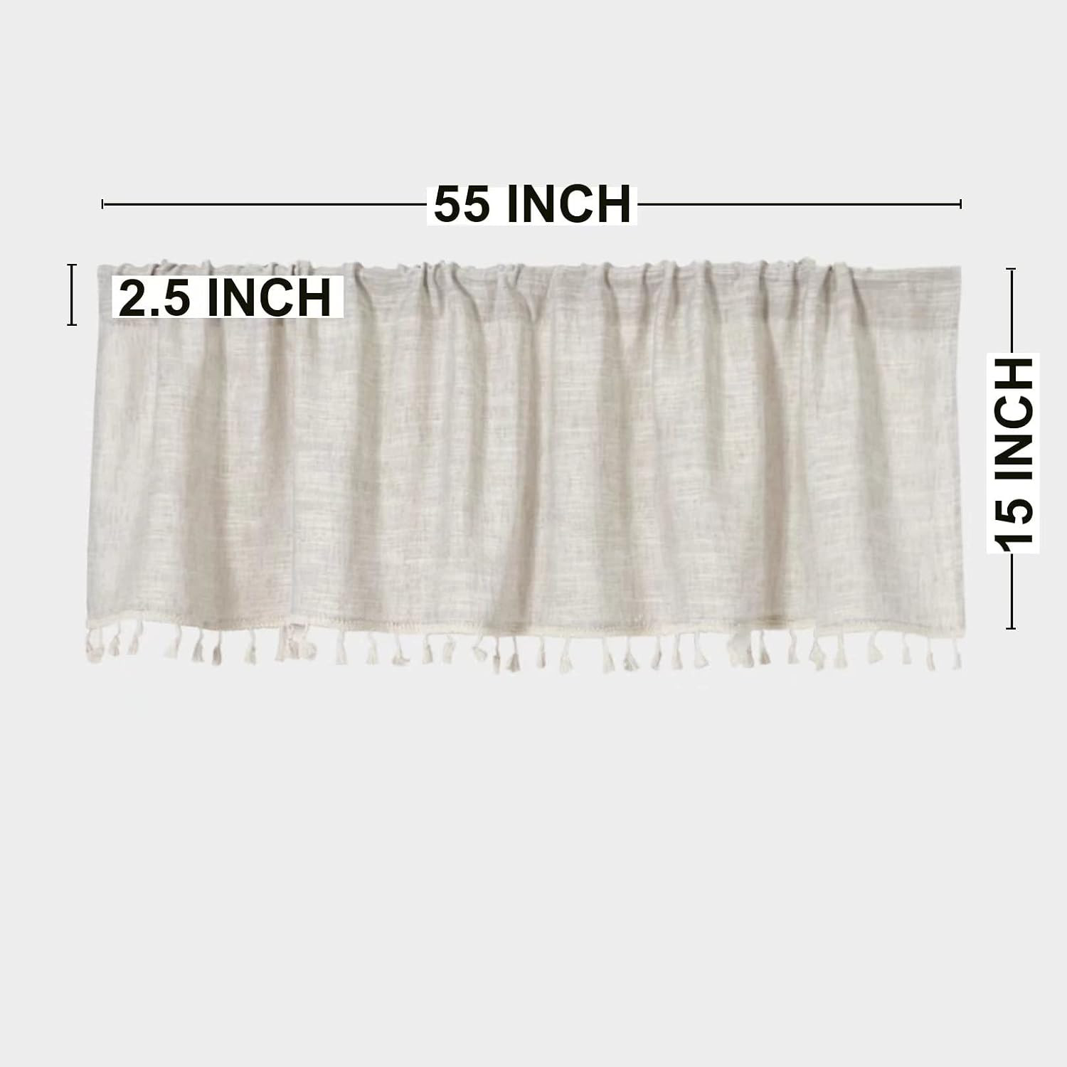 2 Pack Boho Tassel Kitchen Valances for Windows Modern Farmhouse Cotton Linen Va