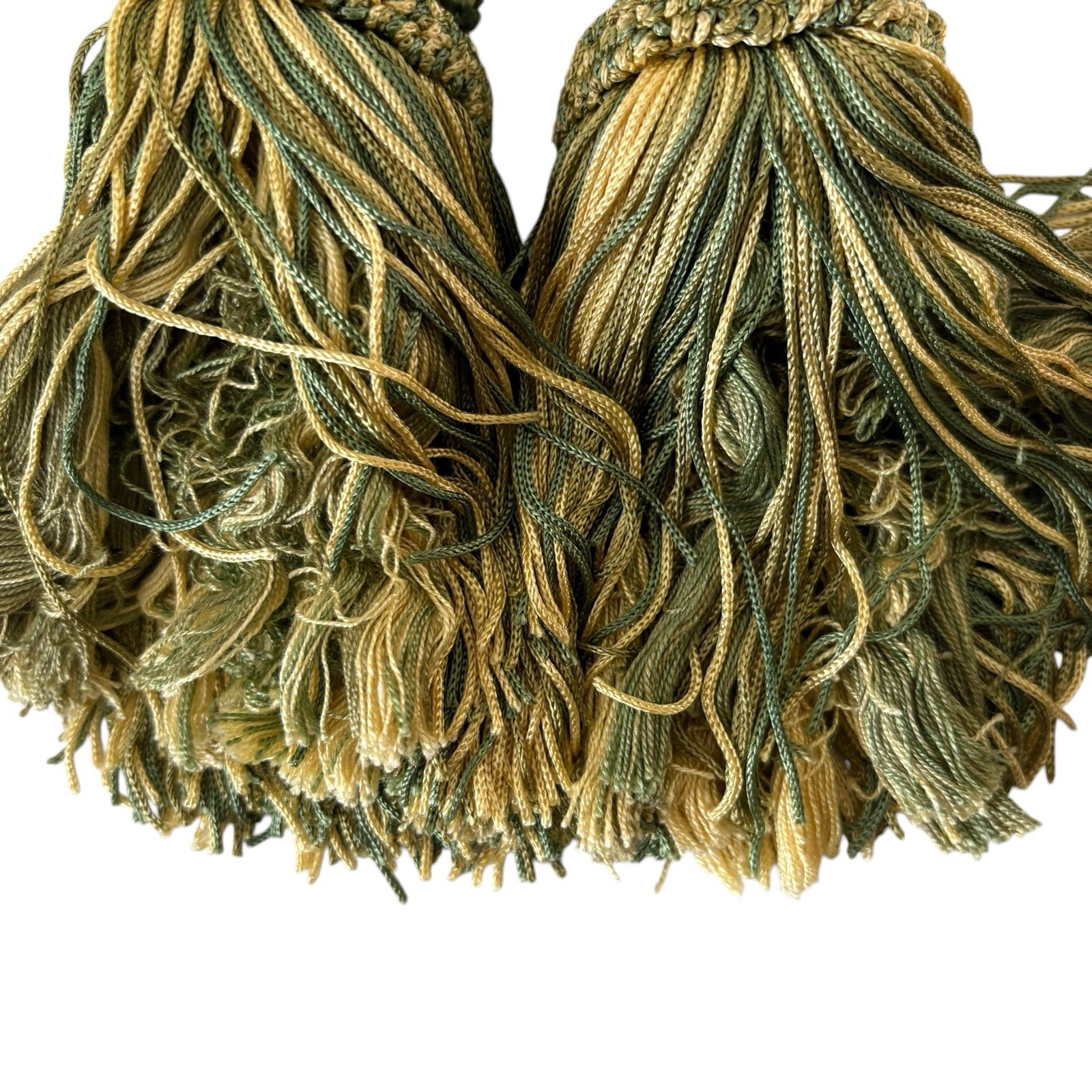 2 Decopro Drapery Curtain Tiebacks Green & Gold Woven Braided Knot Tassels