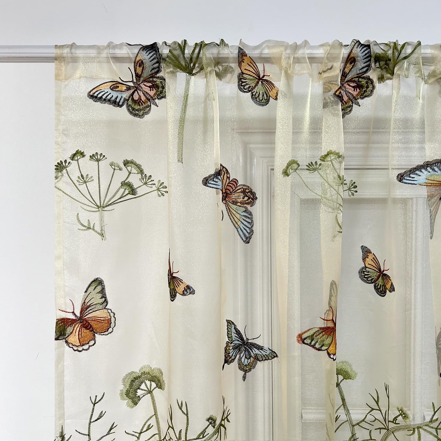 Embroidered Butterfly Window Semi Sheer Curtains for Room Country Style Dande…