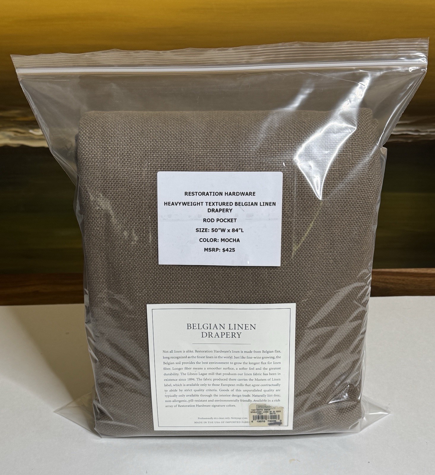 Restoration Hardware Heavyweight Textured Belgian Linen Drape RP 50 x 84 Mocha