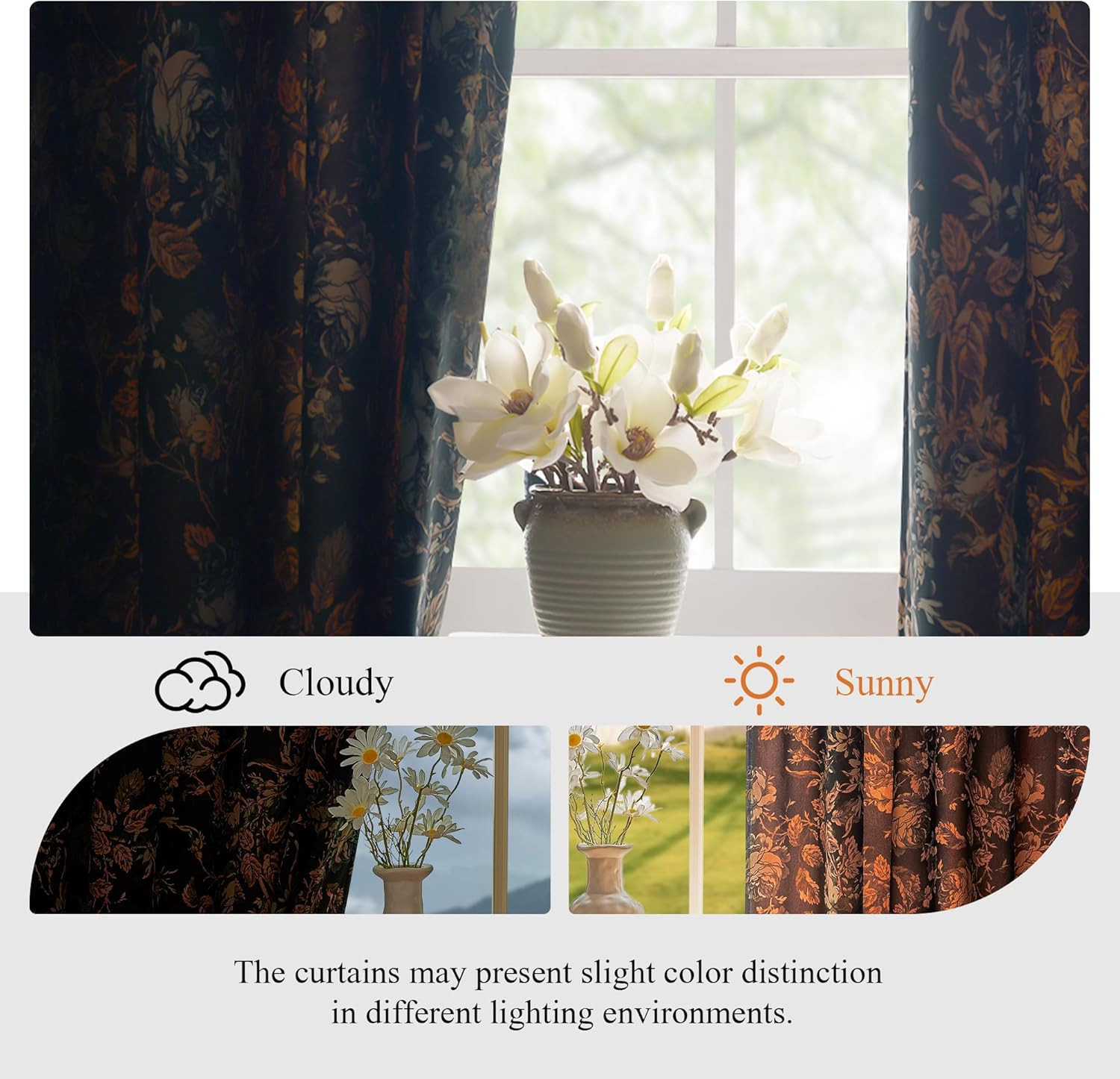 Luxury Black Velvet Floral Curtains 102″ Long, 2 Panels for Home Decor