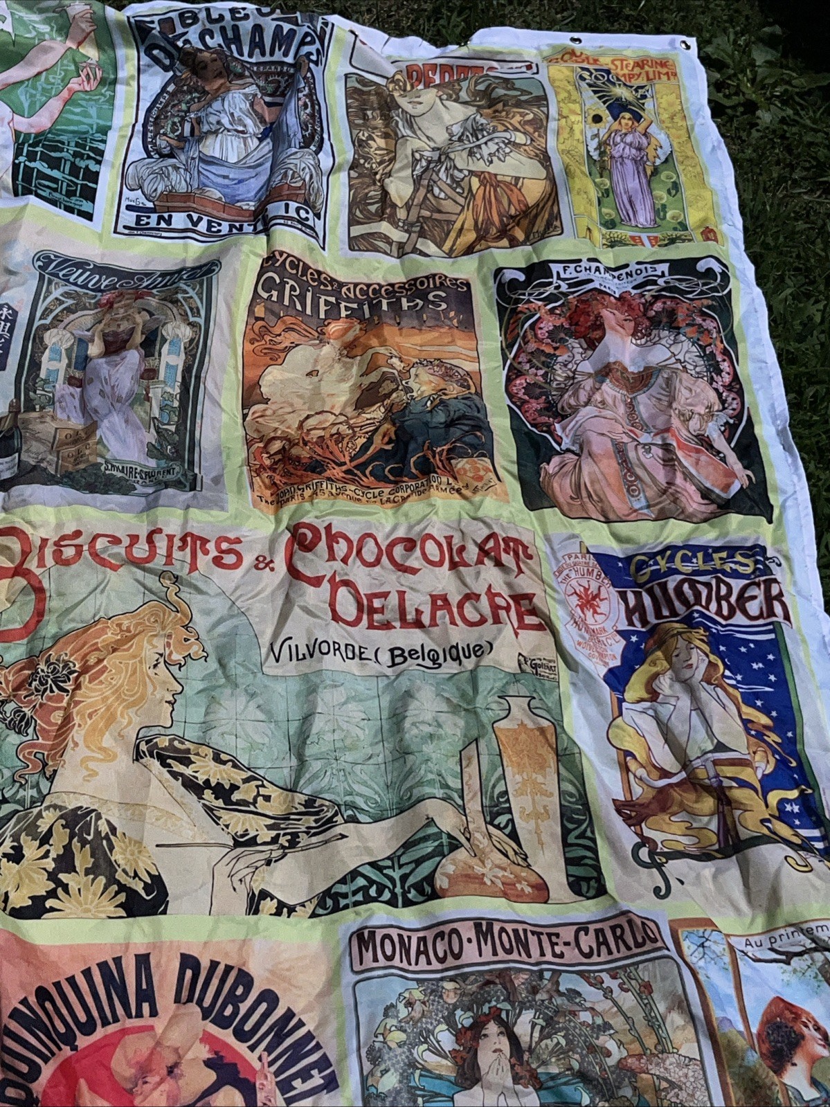 Art Nouveau Advertisements Collage Decorative Fabric Shower Curtain RARE *Read