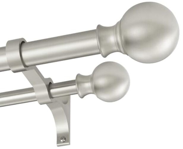 Double Curtain Rods 36-72 Inches with Round Finials, 1 36″-72″ Brushed Nickel