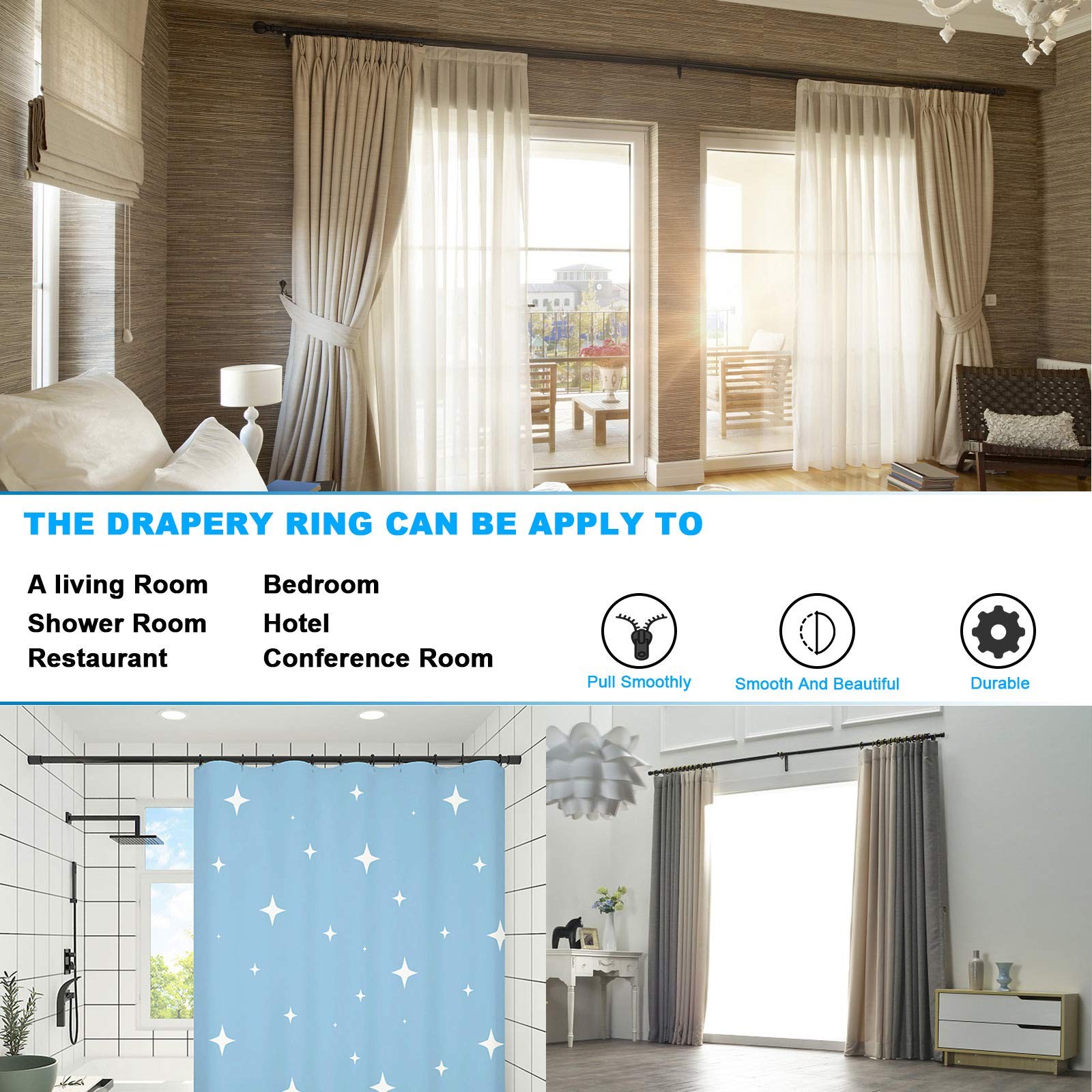 40 PCS Black Curtain Rings, Curtains Ring with Eyelet Apply for Up to 1 1/4-i…