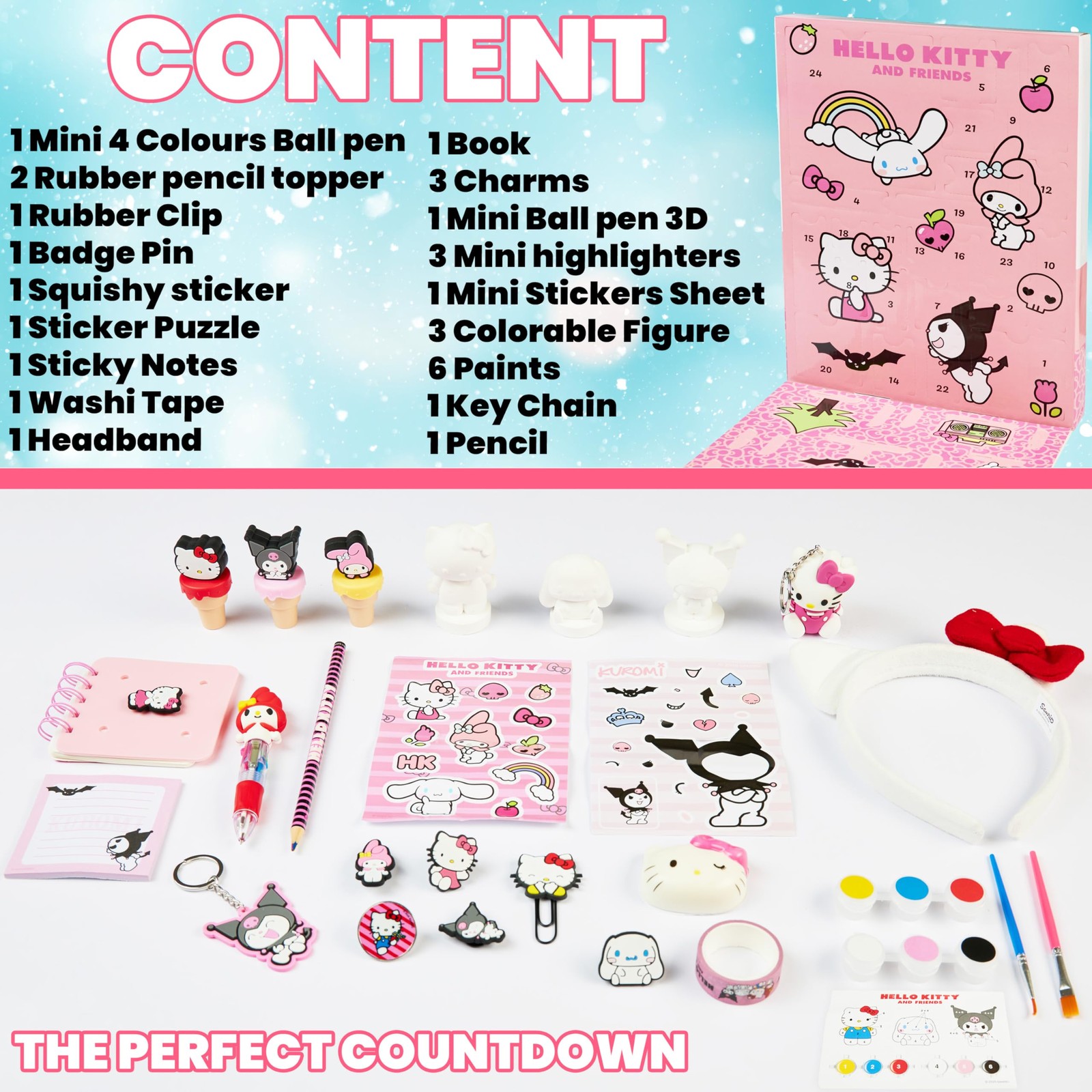 Hello Kitty Sanrio Advent Calendar 2025 with Color Your Own Figurines, 24 Fun…