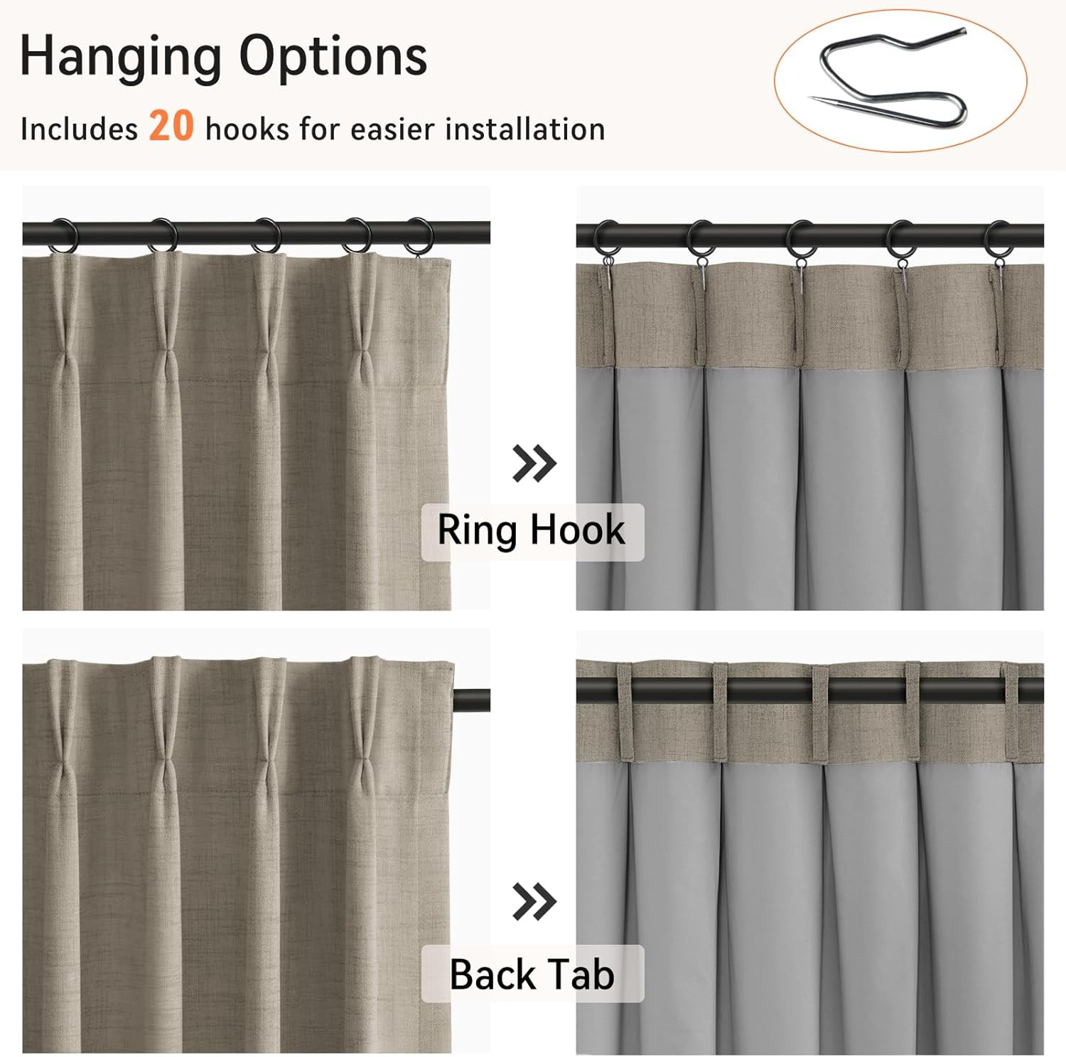 100% Blackout Shield Polyester Pinch Pleated Curtains Blackout, Pleated Drapes 8
