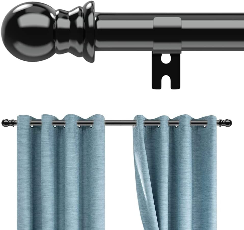 Extra Long Curtain Rod 120-200 Inch Heavy Duty Metal Drapery Rod Black Adjustabl