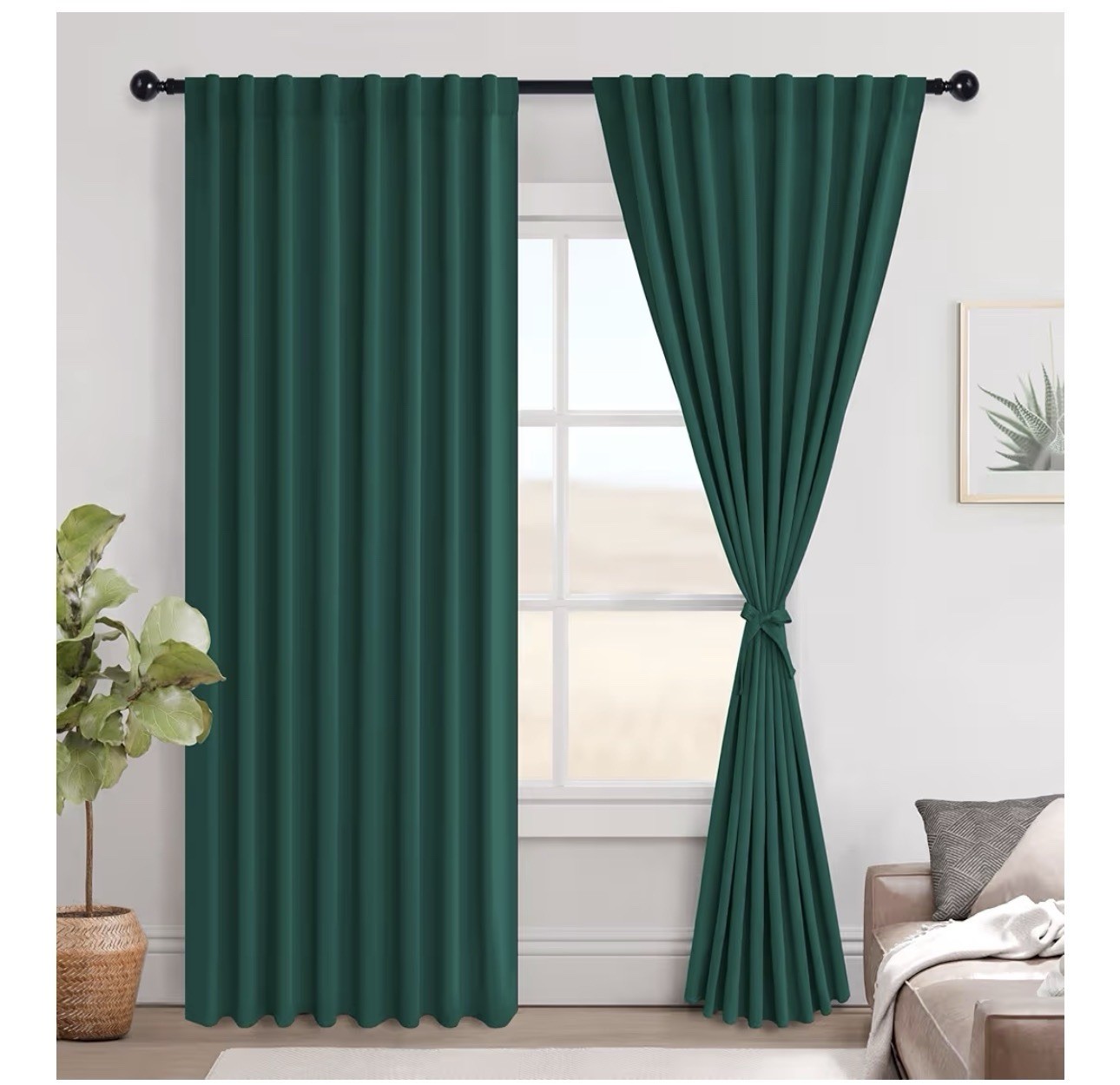 Emerald Green Curtains 84 inches Long Extra 70 In Wide Drapes with Tiebacks