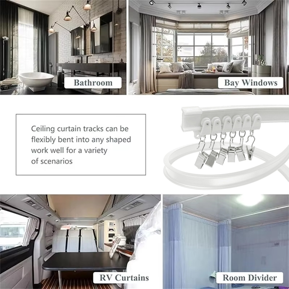 Wall Curtain Track Window Rod Pole Rail System Flexible Rail Track Mount US