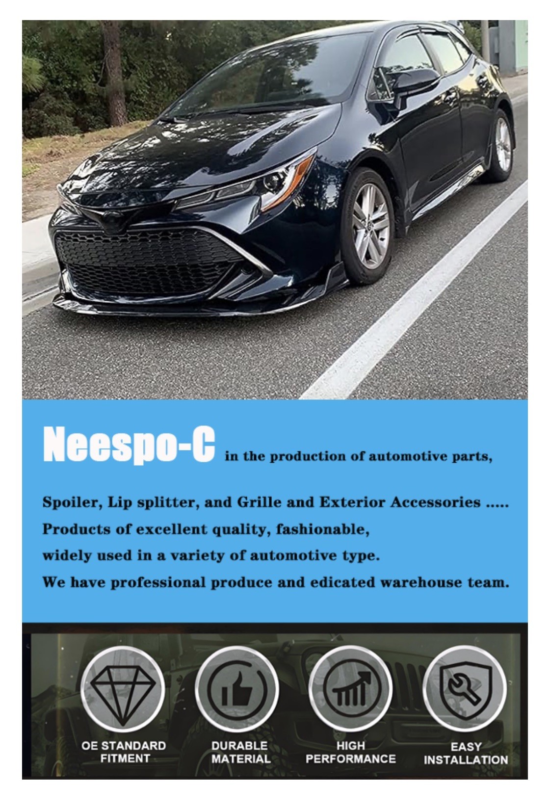Front Bumper Lip Splitter Spoiler for Toyota Corolla 2020-2026 Gloss Black 3pcs