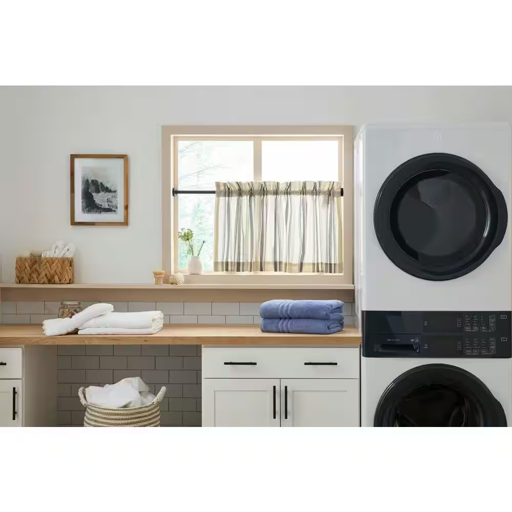 28 In. – 46 In. Tension 3/4 in Single Curtain Rod Kit in Matte Black with Flat F
