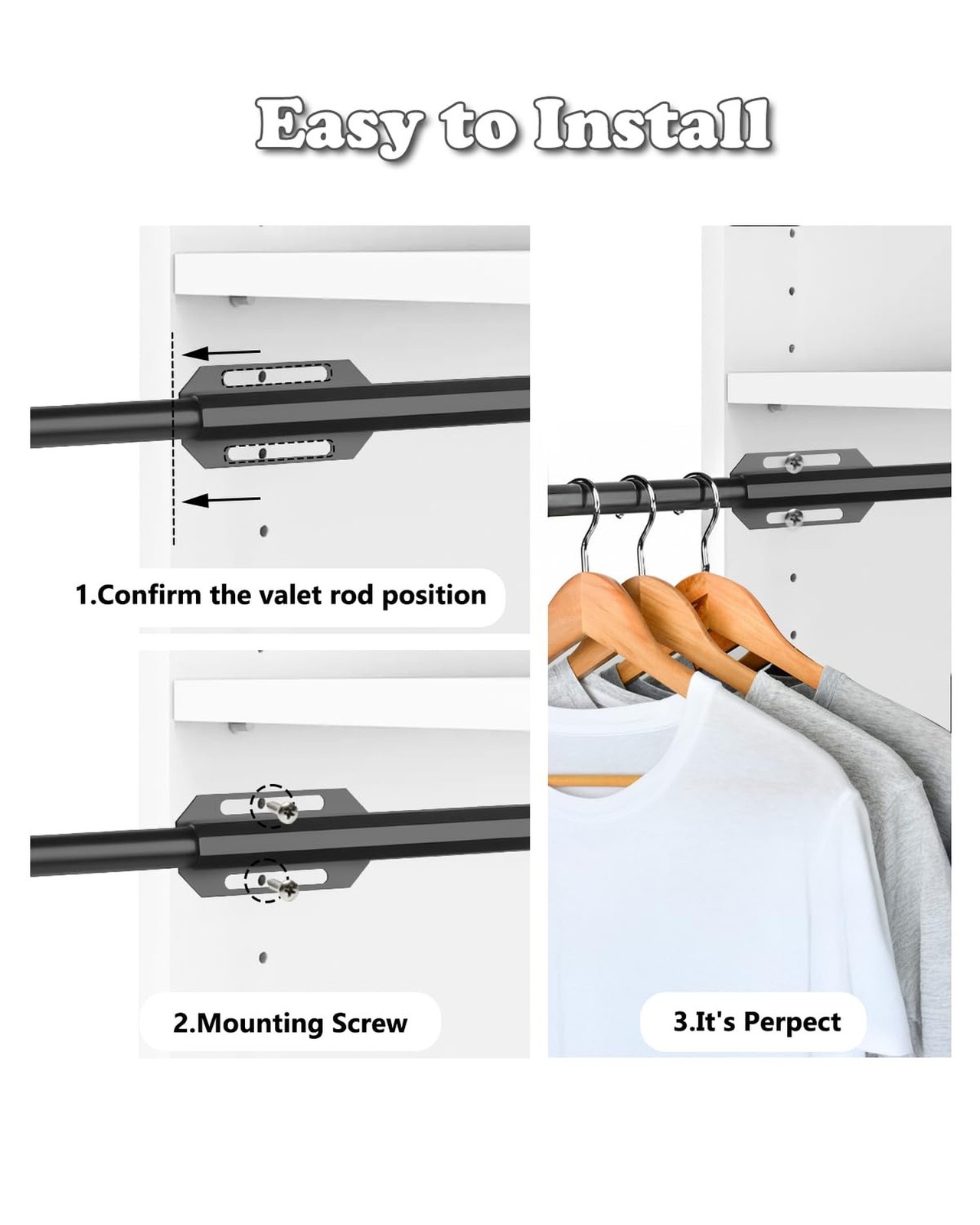 Valet Rod for Closet Pull Out, 12″ Adjustable extending closet rod, Standard …