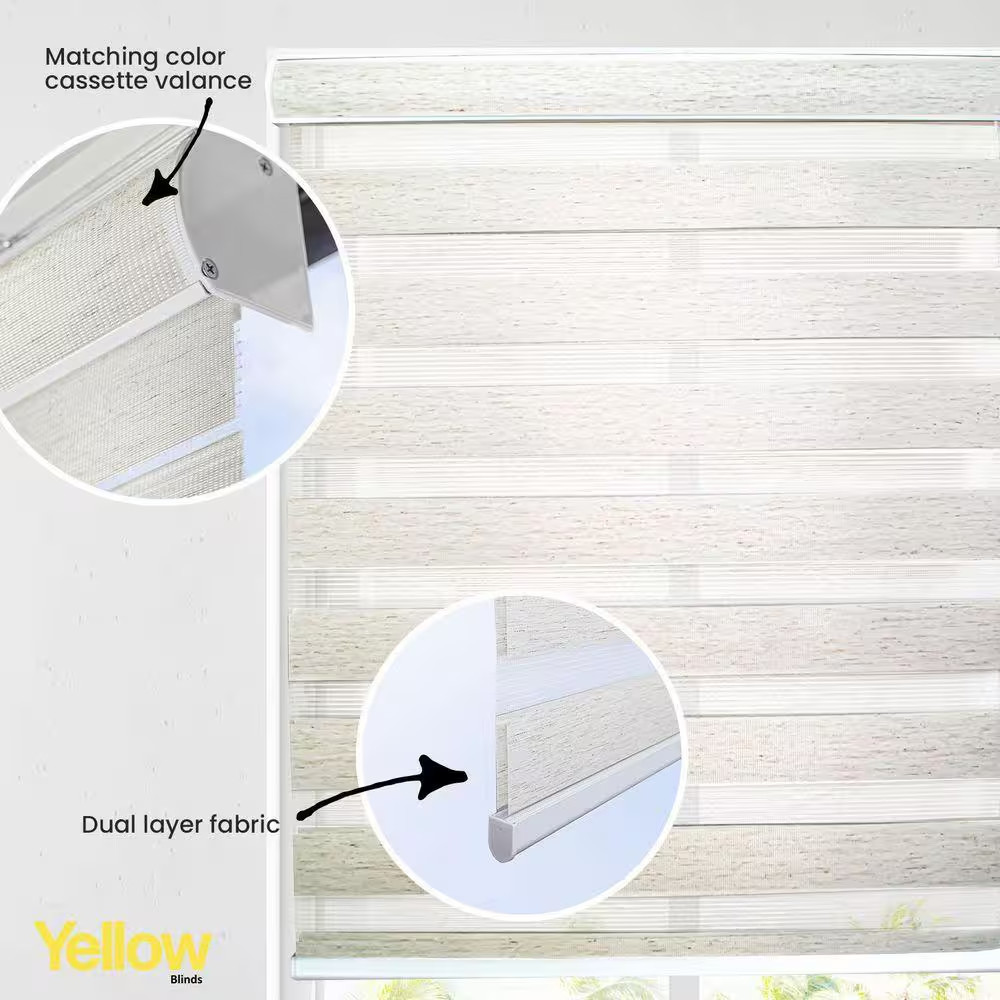 Off White Cordless Room Darkening Polyester Dual Layer Zebra Roller Shades-32 In