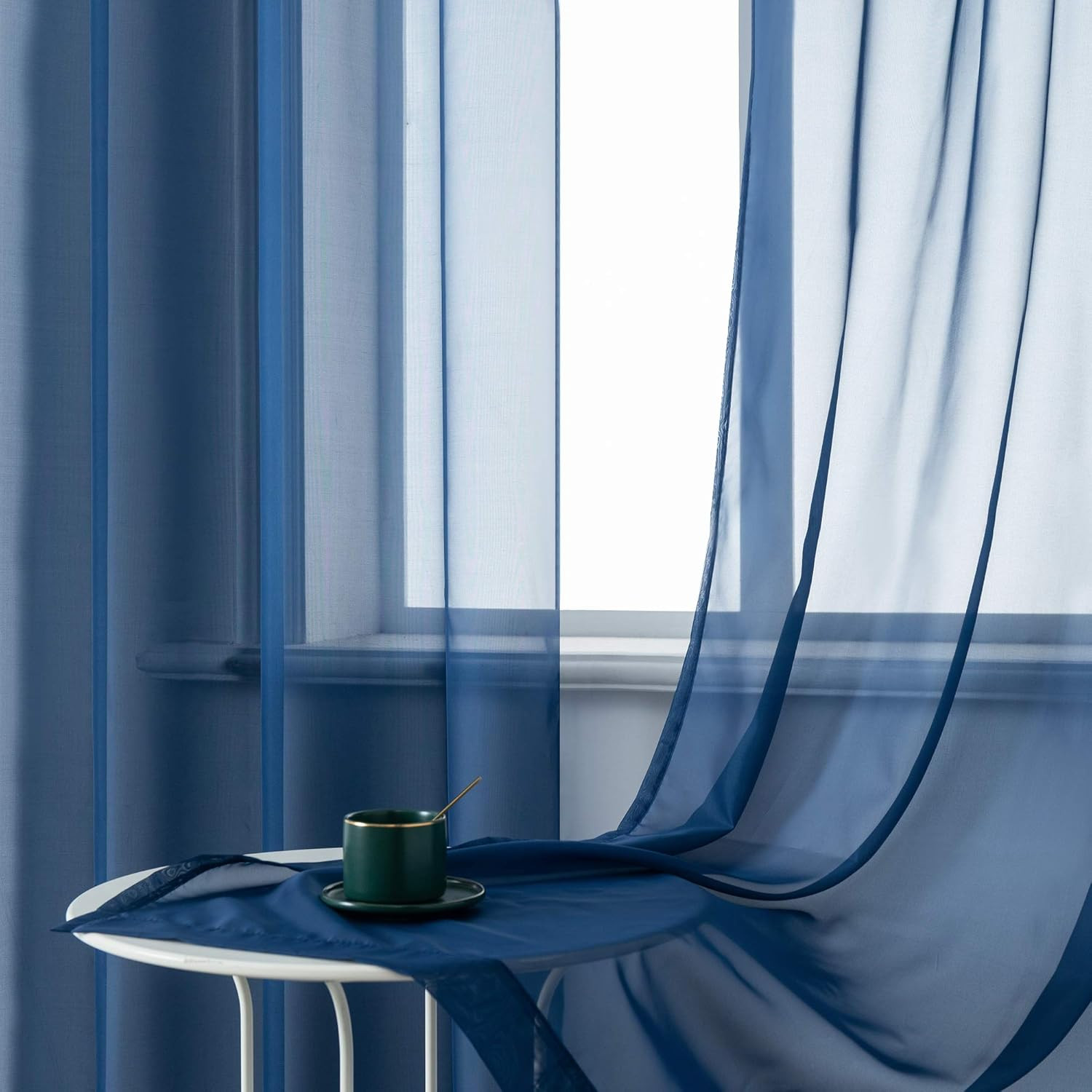 Navy Indigo Blue 54 Inches Sheer Curtains for Bathroom Small Windows with Gromme