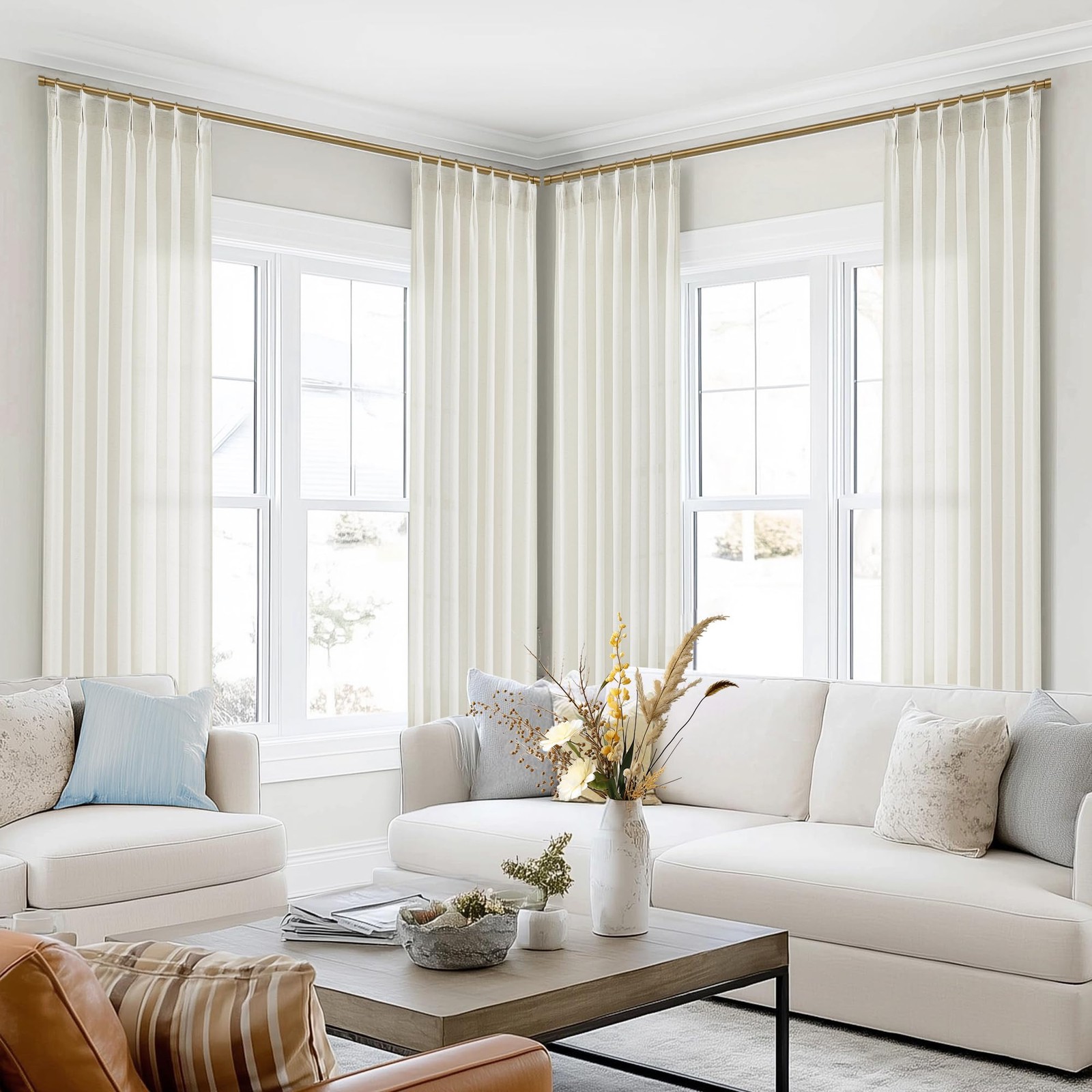 Shineland 120 Inch Extra Long Pinch Pleated Linen Curtains 10 Ft Tailored Sheer