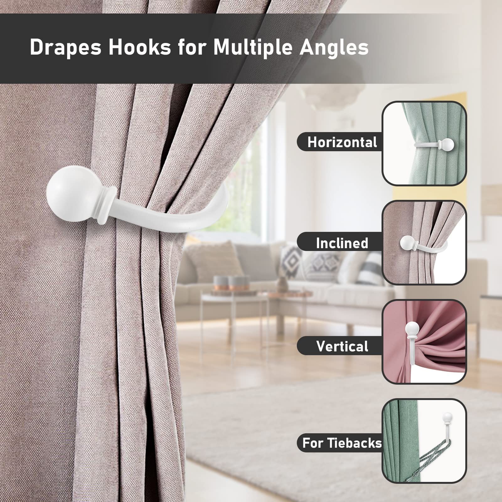 Set of 2 Decorative Curtain Holdbacks, Wall Mounted Aluminum Alloy Window Draper