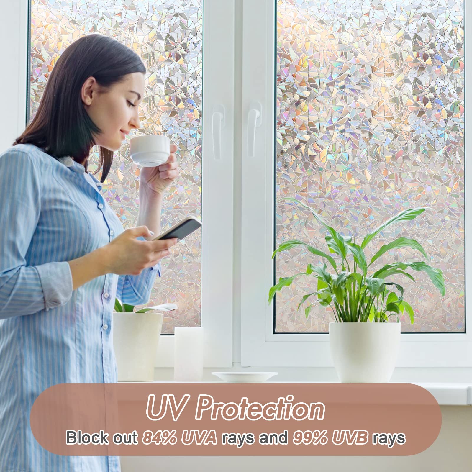 Haton Window Privacy Film, Stained Glass Rainbow Film 17.5″ X 78.7″, Clear