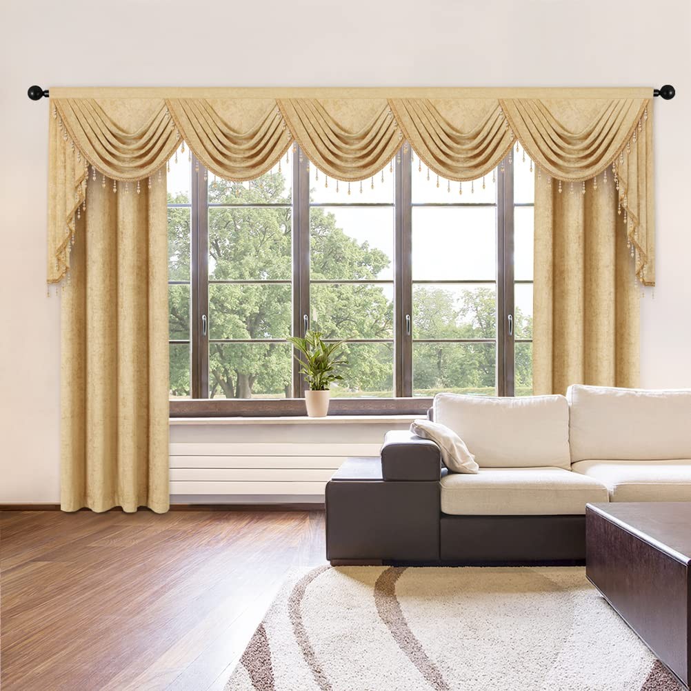 Elkca Thick Chenille Window Curtains Valance For Living Room Luxury Gold