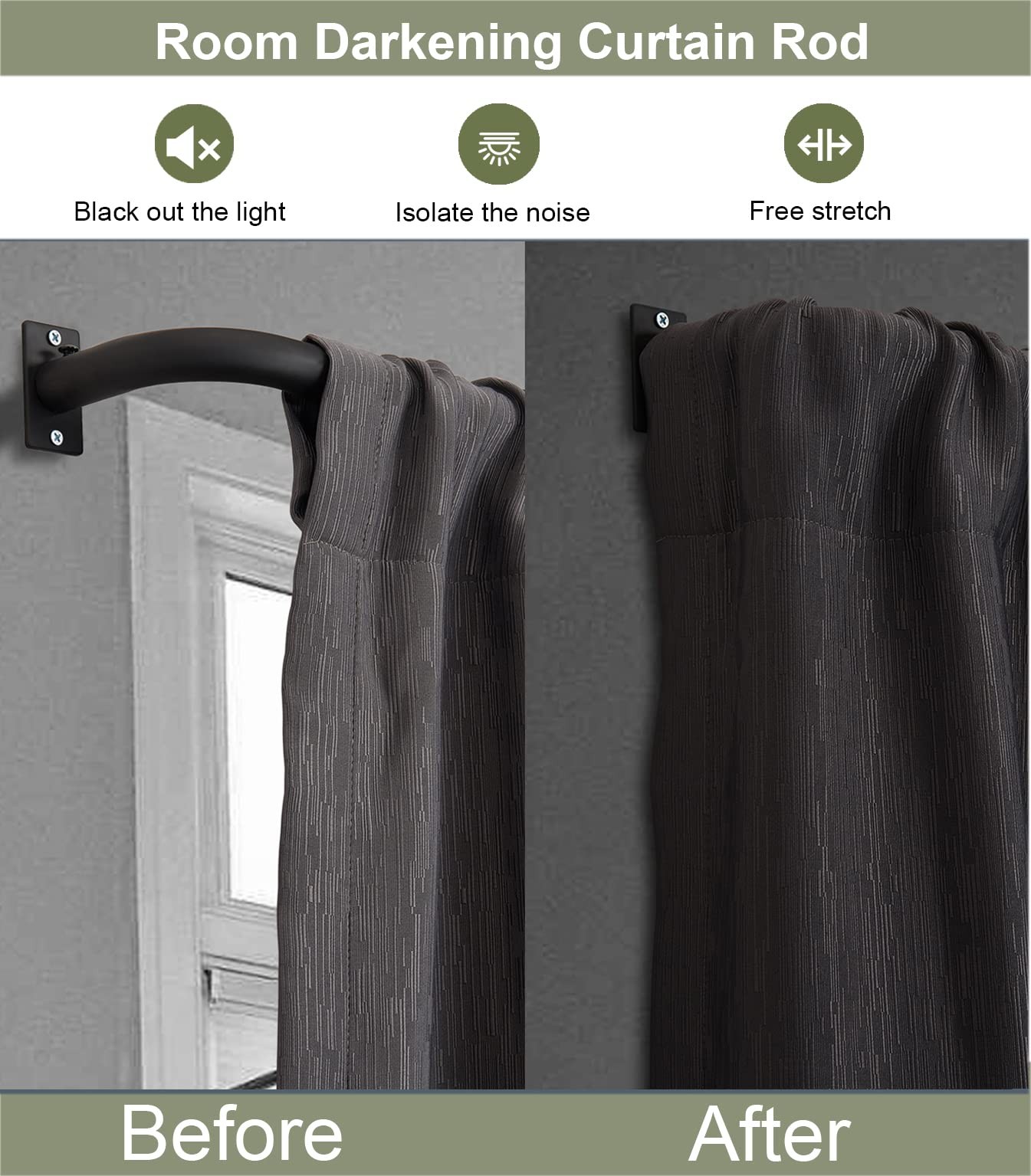Vimayta Curtain Rods for Windows 48 to 84 Inches 48″-84″(2 Pack), Matte Black